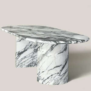 Özel Tasarım Modern <span class=keywords><strong>Arabescato</strong></span> Beyaz Mermer Çevre Dostu Taş Üst Tablalı 6-8 Kişilik Yemek Masası - Product Image 2