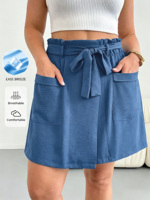 Short-jupe ample unie à volants et taille haute avec ceinture pour femme grande taille – Vente en gros
