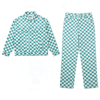 Ensemble en jean à carreaux High Street 2026 pour homme – Tenue décontractée deux pièces surdimensionnée : veste et pantalon streetwear