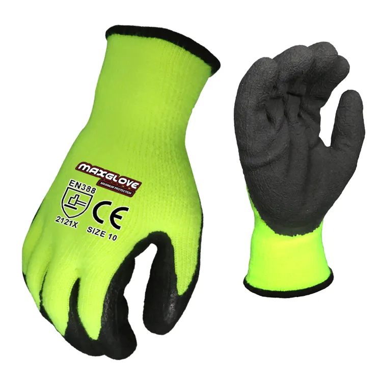 MaxiPact Guantes de látex de trabajo de invierno 7G acrílico Terry cepillado forro Shell guantes de trabajo de inmersión de espuma de látex