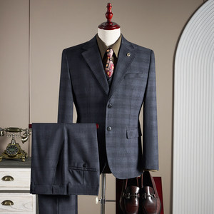 Ensemble de <span class=keywords><strong>costume</strong></span> d'affaires élégant à <span class=keywords><strong>carreaux</strong></span> <span class=keywords><strong>3</strong></span> pièces pour <span class=keywords><strong>homme</strong></span>, simple boutonnage, décontracté, pour garçons d'honneur, avec pantalon à braguette zippée - Product Image 2