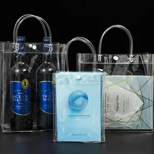 Bon marché Sacs à main cosmétiques transparents en plastique réutilisables avec logo personnalisé Emballage cadeau en PVC transparent Sac fourre-tout avec poignées