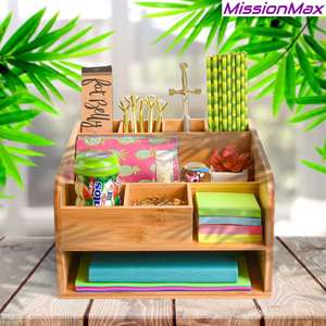 Perfect Decor <b>Desk</b> Organization Bamboo <b>Desk</b> <b>Organizer</b> with <b>File</b> <b>Organizer</b> for Office Supplies Storage Multiple Compartments - Product Image 3