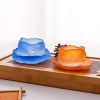 Ensemble de tasses à thé personnalisées en Offre Spéciale Mini gobelet à fleurs uniques avec tasses et soucoupes en verre rose givré Ensemble de 6 pièces pour boire de la verrerie