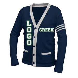 Custom Logos School <b>Men's</b> Double Breasted Winter <b>Cardigan</b> <b>Long</b> Sleeve V-Neck Button Open Front Ribbed Knit Breathable Solid - Product Image 1