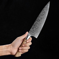 Couteau de chef professionnel, couteaux de cuisine en acier Damas avec manche en bois de sycomore figuré, fabriqué à la main