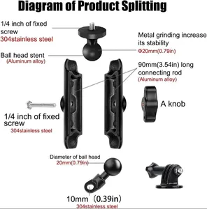 <span class=keywords><strong>Support</strong></span> de fixation pour caméra d'action sur guidon de <span class=keywords><strong>moto</strong></span>/vélo, <span class=keywords><strong>support</strong></span> de rétroviseur 360° pour caméra <span class=keywords><strong>GoPro</strong></span> - Product Image 3