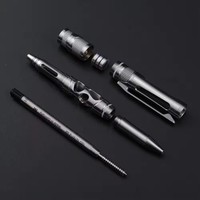 Senter Taktis EDC Aloi Titanium 3-in-1, Senter LED Mini multifungsi, pena bertahan hidup & berkemah mendaki
