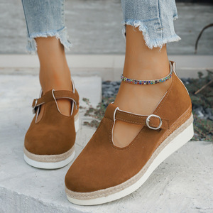 Chaussures compensées européennes et américaines en daim tressé à semelle épaisse pour femme, taille 44, collection automne - Product Image 1