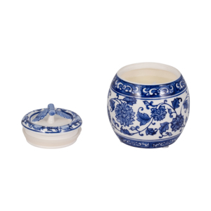 Candela Profumata in Ceramica con Coperchio, Design Chinoiserie, Votiva a Colonna per Interni ed Esterni, Decorazione per la Casa - Product Image 4