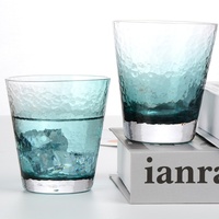 Verre à thé dégradé bleu martelé effet glacier, texture côtelée tourbillonnante vert-vertébreux, écologique, style japonais, décoration de table moderne nordique pour la maison