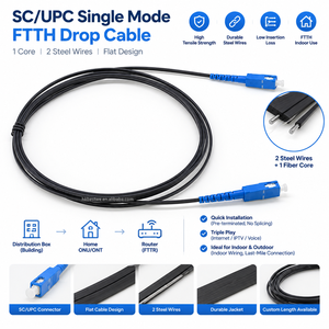 สายเคเบิลใยแก้วนำแสงแบบ Single Mode Simplex รุ่น G652D สำหรับ FTTH ชนิด SC UPC ต่อ SC UPC ความยาว OEM สำหรับเครือข่ายใยแก้วนำแสงภายในบ้าน - Product Image 1
