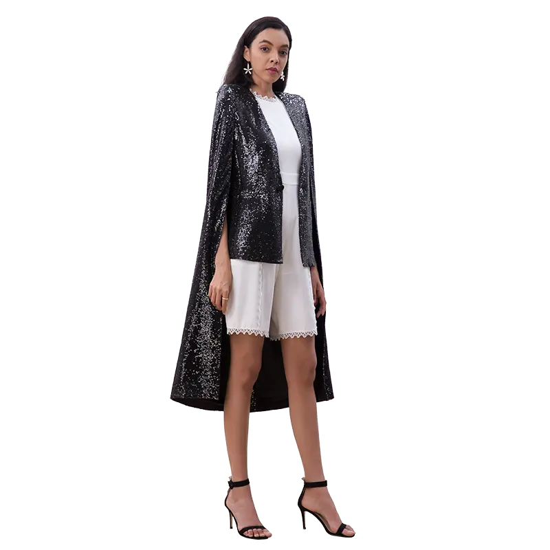 NC250 2023 plus size women's coat Sequins fashion Elegant work office black windbreaker jacket long coat Lady