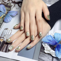Faux ongles en acrylique brossé vert olive effet œil de chat avec strass, 10 pièces, vente en gros personnalisée pour salons de manucure