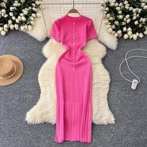Vestidos de Punto Francés Ajustados de Manga Corta y Cuello Redondo <span class=keywords><strong>Premium</strong></span> para Mujer - Product Image 4