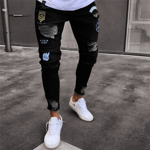 Nouveau <span class=keywords><strong>Jean</strong></span> Blanc Slim pour <span class=keywords><strong>Homme</strong></span> Style Italien, Effet Usé et Délavé, avec Écussons et Patchs Artistiques, Coupe <span class=keywords><strong>Skinny</strong></span> Biker - Product Image 3