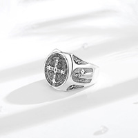Changda 925 argent Sterling Crucifix croix St San Saint Benoît bague pour femmes deux tons catholique amulette hommes bague de mode
