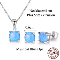 Conjunto de Joyería Místico con Colgante y Pendientes de Plata de Ley S925 con Ópalo Azul de 6mm para Uso Diario Femenino