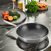 Ensemble de poêles à frire modernes en acier inoxydable écologique, triple couche, antiadhésives, avec wok alvéolé pour la cuisine