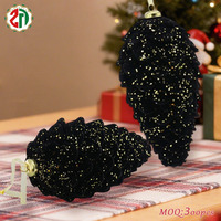 Pignons de pin en plastique noir en gros avec paillettes dorées, boule de Noël suspendue, ornement pour arbre de Noël de luxe, décoration de fête
