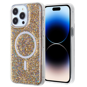 Fundas de lujo para teléfonos móviles de TPU+PC con purpurina, anillo magnético con acabado epoxi, color personalizado, a prueba de golpes para iPhone 15 Pro Max - Product Image 6