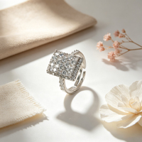 Bague de mariage carrée plaquée argent avec diamant et zircon cubique, ajustable, pour femme, idéale pour les banquets et les occasions spéciales