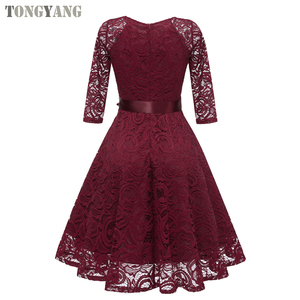 TONGYANG Summer New Party Dress elegante a Line scollo a V <span class=keywords><strong>mezza</strong></span> <span class=keywords><strong>manica</strong></span> al ginocchio <span class=keywords><strong>lungo</strong></span> donna <span class=keywords><strong>abito</strong></span> <span class=keywords><strong>lungo</strong></span> in pizzo - Product Image 3