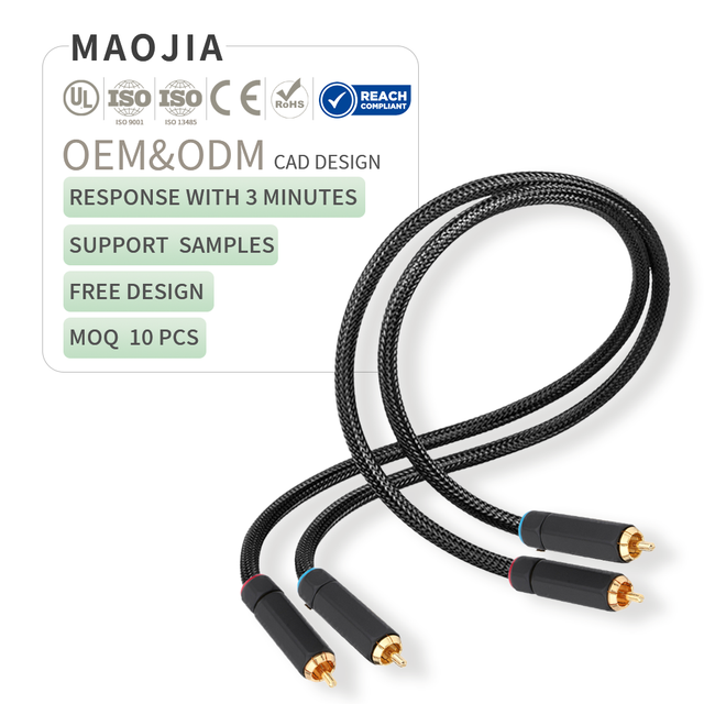 Gold-Plated OFC Audiophile Grade RCA Cable Nylon Braid Shielded Coaxial 2RCA Subwoofer Cable for Home Theater Hi-Fi System Cable