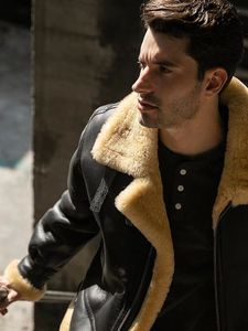 Chaqueta Clásica de Invierno para Hombre, Estilo Bomber, Talla Grande, Cuero Genuino de Piel de Oveja, Forro de Lana Natural, Estilo <span class=keywords><strong>Piloto</strong></span> - Product Image 2