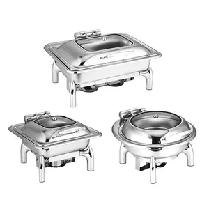 Hotel Restaurant Buffet Server Catering Chaffing Luxury 9l Gold Stainless Steel Cheffing Chafing Dish Buffet Set Food Warmer