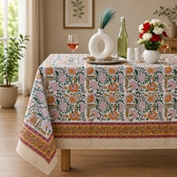 Nappe rectangulaire en coton 100% à imprimé floral indien avec bordure décorative pour la table à manger, la cuisine et la décoration de la maison