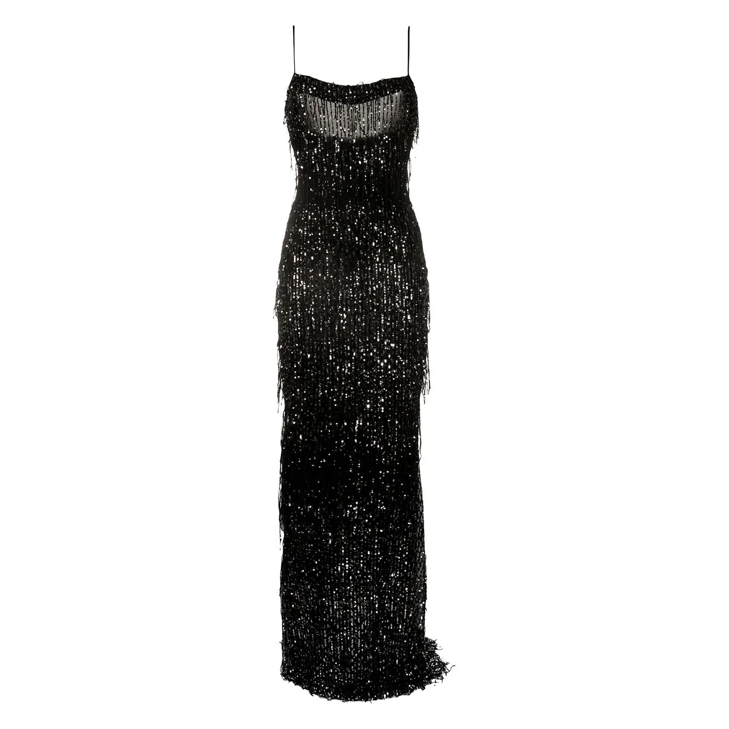 2023 New Trendy Spaghetti Strap Long Maxi Sequined Black Gown Elegant Women Dress Party Evening Dresses