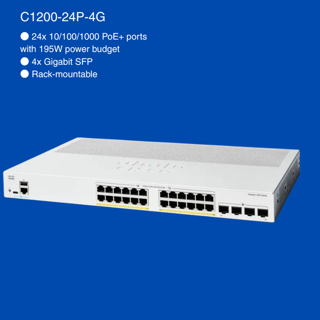 For Catalyst 1200 C1200-24P-4G 24 Port 10/100/1000Base-T 4x10G SFP+ PoE+ Rack-Mountable L3 Smart Switch SNMP 1 Year Warranty
