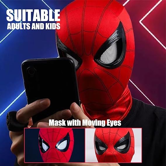 リアルなスパイダーヒーローフルマスク 動くレンズ付き コスプレ用
