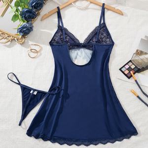 Пикантное и романтичное нижнее белье, кружевная женская ночная рубашка с принтом и стринги - Product Image 2