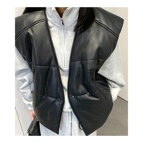 3112 Korean Style New Design Double Breasted V Neck Warm Women'S Genuine Leather Down Vest