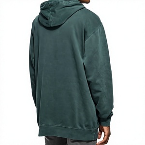 เสื้อฮู้ดผู้ชายสีเขียวเข้ม ผ้าฟลีซ 100% ผ้าฝ้าย สีพื้น แขนยาว ใส่ได้ในฤดูหนาว มีกระเป๋าหน้า - Product Image 6