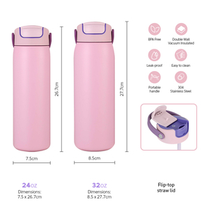 Nouvelle conception – Bouteille d'eau isotherme 2-en-1 en acier inoxydable de 24 oz avec couvercle à paille rabattable pour le sport et les activités de plein air - Product Image 6