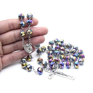 Rosarios de Cristal Coloridos, Collares Católicos para la <span class=keywords><strong>Primera</strong></span> Comunión, Regalo de Oración - Product Image 4