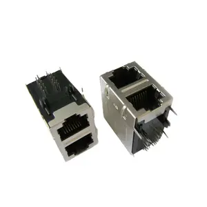 Ethernet female RJ45 Connector& 10/100Base-TX Multi Port (1x2) Tab-Down RJ45 Connector W/Transformer W/LED Double RJ45 Connector