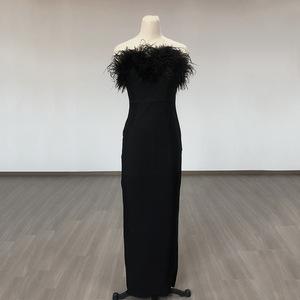 Customized 2025 Spring Women's Sexy Tube <strong>Top</strong> Slim Ostrich <strong>Feathers</strong> Splicing Dress Long Floor Length Evening Dress - Product Image 5