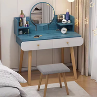 Table de maquillage moderne en chêne éclairée avec miroir et tabouret, design en bois blanc pour chambre à coucher, hôtel ou salle de bain
