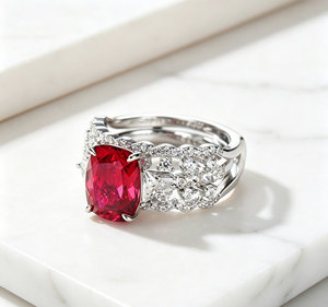 925 <b>Silver</b> Cultivated Ruby <b>Stacked</b> <b>Ring</b> Shining Fashionable Engagement Proposal Daily Surprise Gift for Girls L - Product Image 3