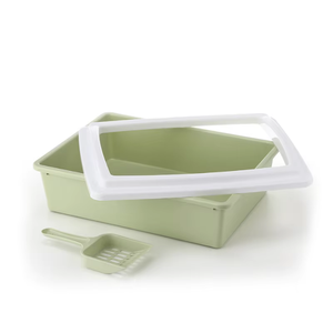 Caja de arena semicerrada cuadrada para gatos, bandeja de plástico con pala, fácil de limpiar - Product Image 5