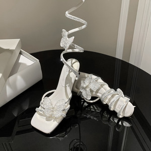 <span class=keywords><strong>Sandales</strong></span> à talons hauts papillon de 6 cm - Tendance mode féminine, bout ouvert, à enfiler, antidérapantes, semelle souple, été, extérieur - Product Image 5