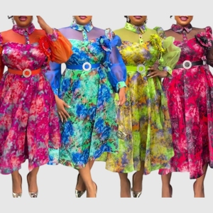 Vente directe d'usine, robe longue à manches longues multicolores à imprimé tie-dye de style africain pour femmes, mode - Product Image 1