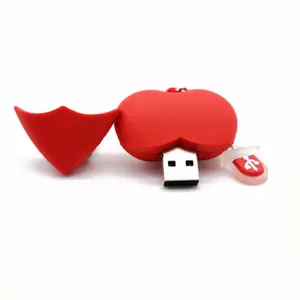 Tùy chỉnh hình trái tim màu đỏ USB Flash Drive PVC chất liệu 4GB 8GB 16GB 32GB 64GB 128GB 256GB Bộ nhớ USB Stick với logo