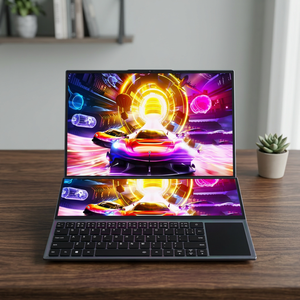 โน้ตบุ๊คเกมมิ่งธุรกิจ รุ่นใหม่ เจนเนอเรชั่น 9 Intel I7 9750H Core หน้าจอคู่แบบสัมผัส IPS ขนาด 16.1 นิ้ว + 14 นิ้ว อัตราส่วนภาพ 16:9 ความละเอียด 1920x1200 พร้อม SSD และไฟแบ็คไลท์ ตัวเครื่องโลหะ - Product Image 1