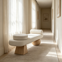 Banc rembourré avec pieds en bois, banc d'entrée, banc de bout de lit, banc décoratif moderne, tabouret de couloir en tissu, créatif