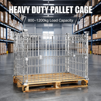 Cage à palettes en acier galvanisé entièrement soudé, robuste, empilable et pliable, avec palette en bois pour le stockage en entrepôt